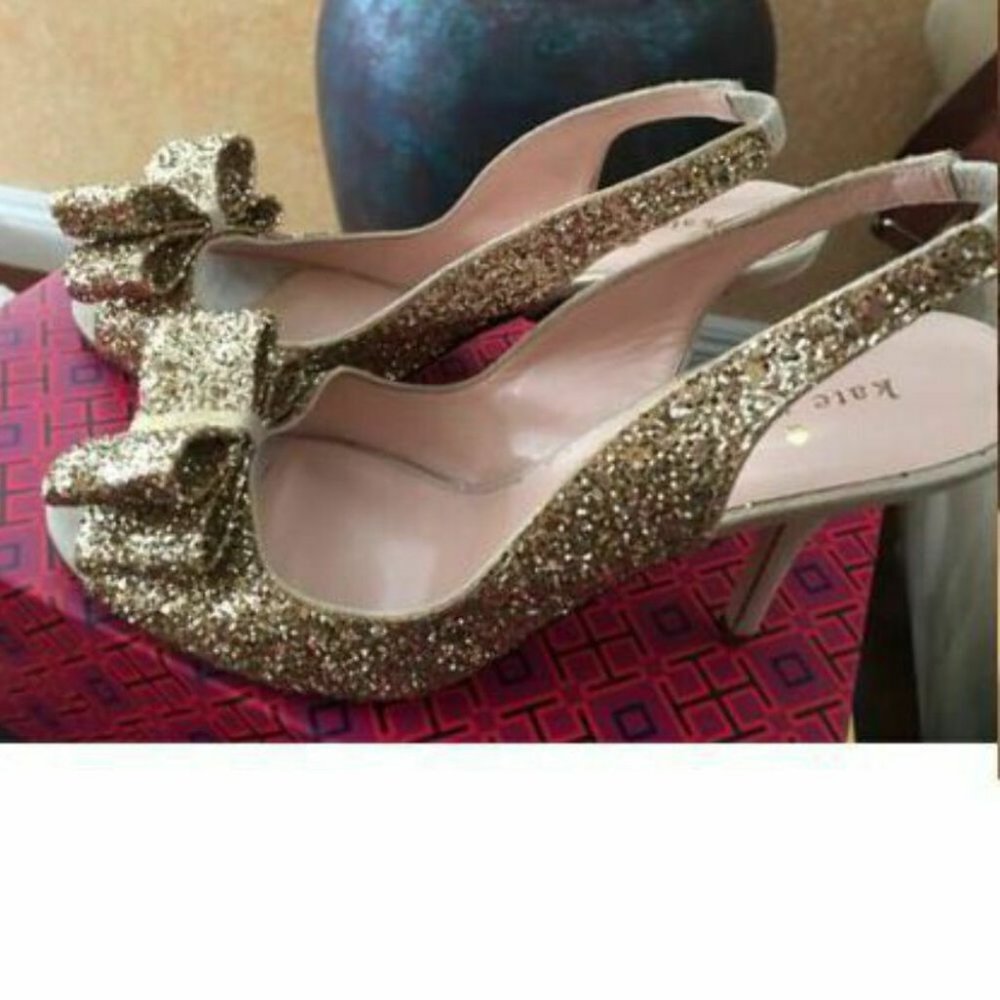 Kate Spade Licorice Gold Sparkles Heels